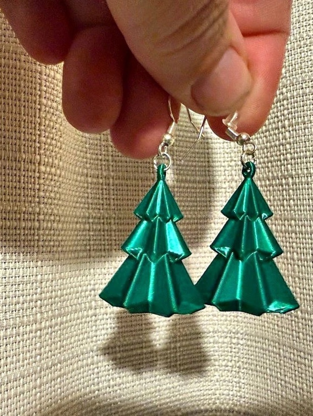 Green Christmas Tree Dangle Earrings